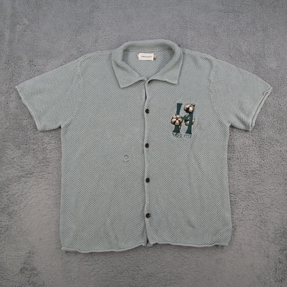 Honor The Gift Inner City Knit Button Down Shirt Sage Green Mens Large READ*